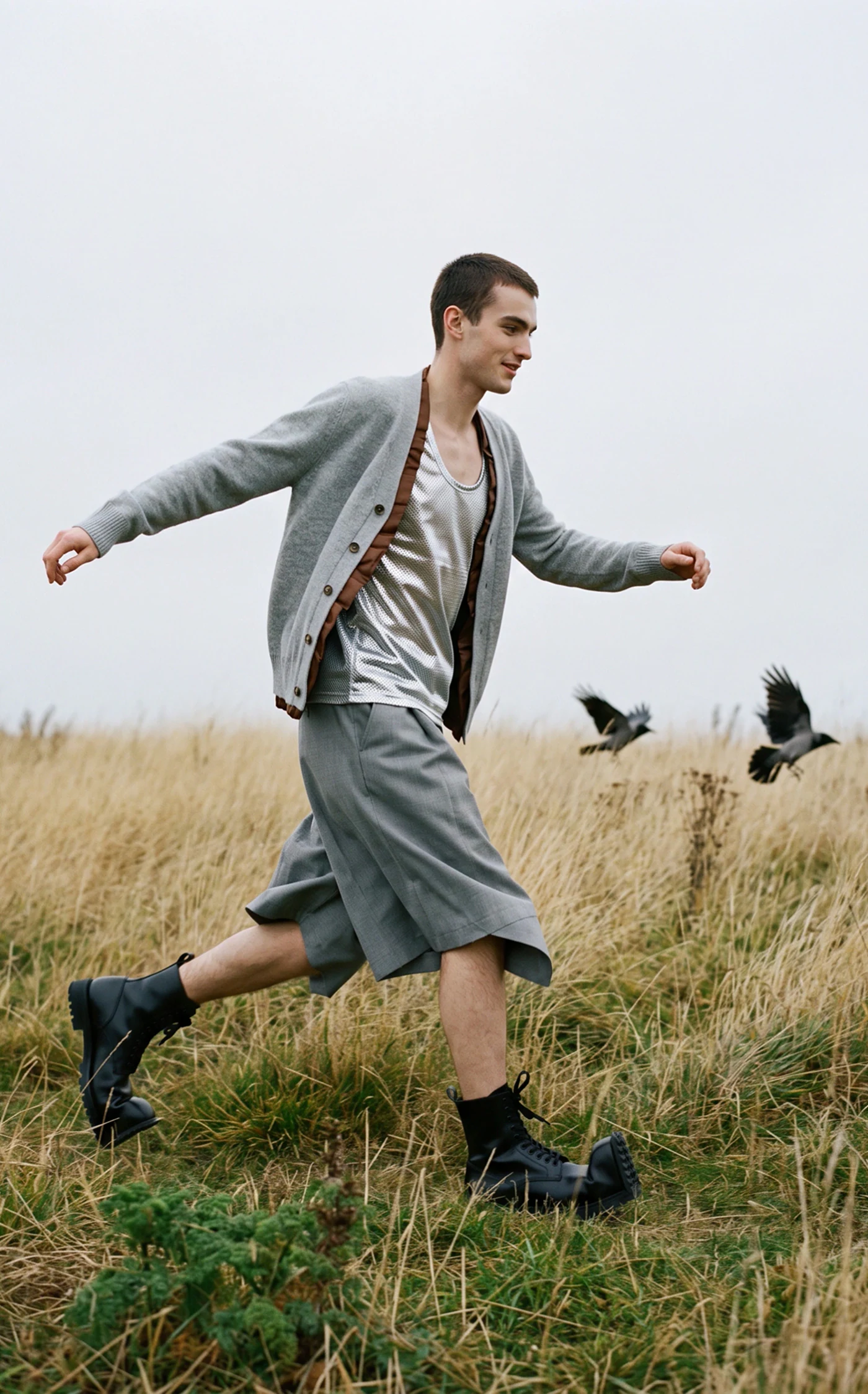 Velva outerwear campaign image shot in an open field