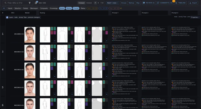 Pose cards assigned per SKU inside the platform