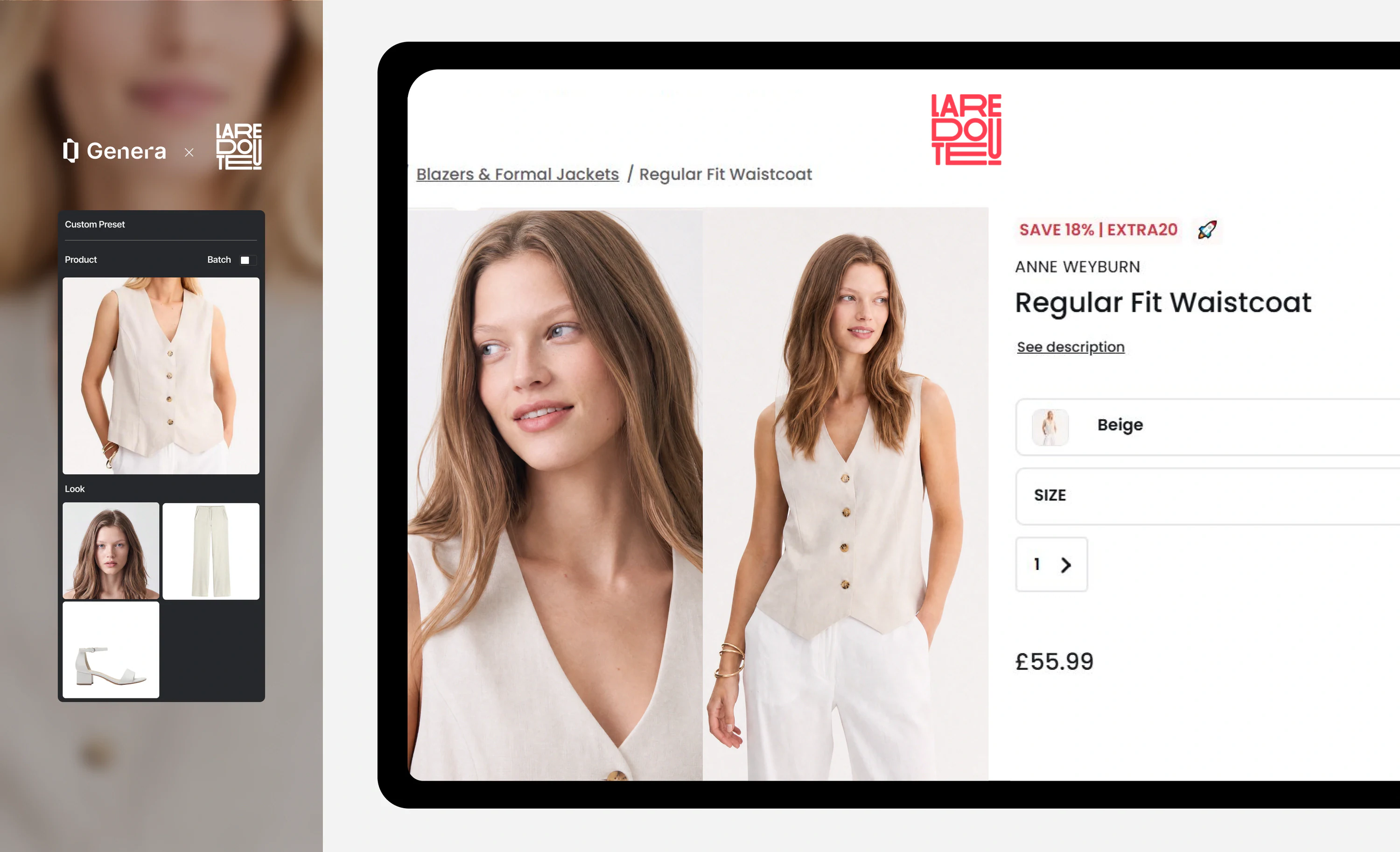 A product page carrying a lead model shot and alternate views of the same garment