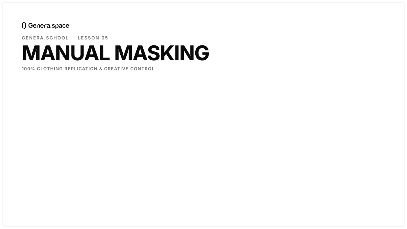 Cover of the Genera.School lesson “Manual Masking: 100% Clothing Replication and Creative Control”