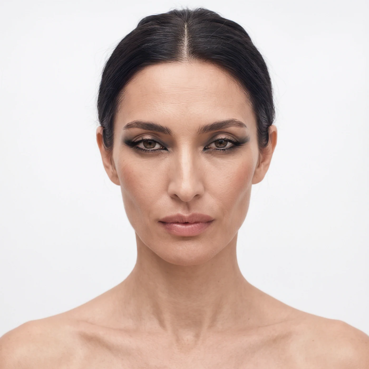 The same custom AI model identity in a clean beauty look — look 01