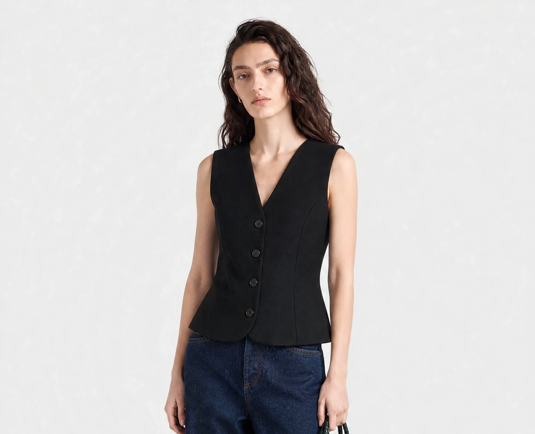 On-model PDP image generated from the Vestira tailored-vest packshot